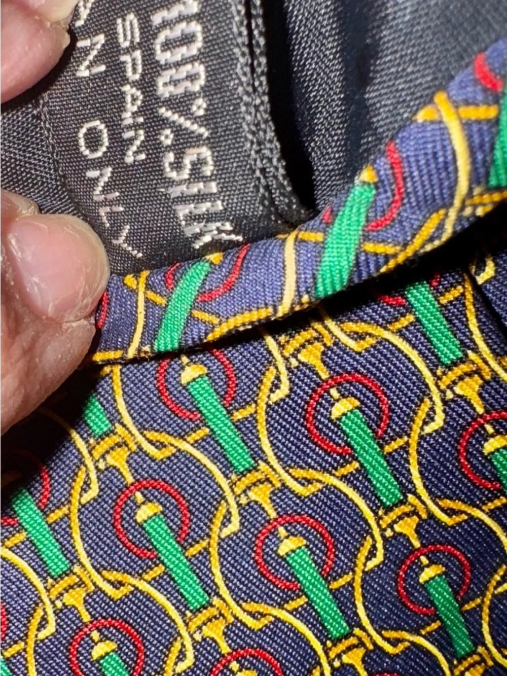 Barney’s Men's Patterned Silk Tie in Green, Red and Yellow